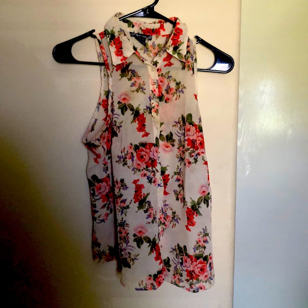 Sheer floral button up blouse